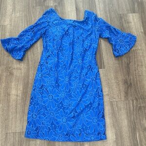 Beautiful blue lace dress size 4 ruffled 3/4 sleeves